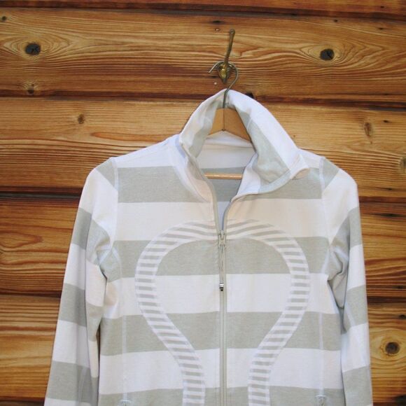 Lululemon In Stride Jacket Brushed White Silver Spoon Wide Bold Multi Stripe - Picture 6 of 12